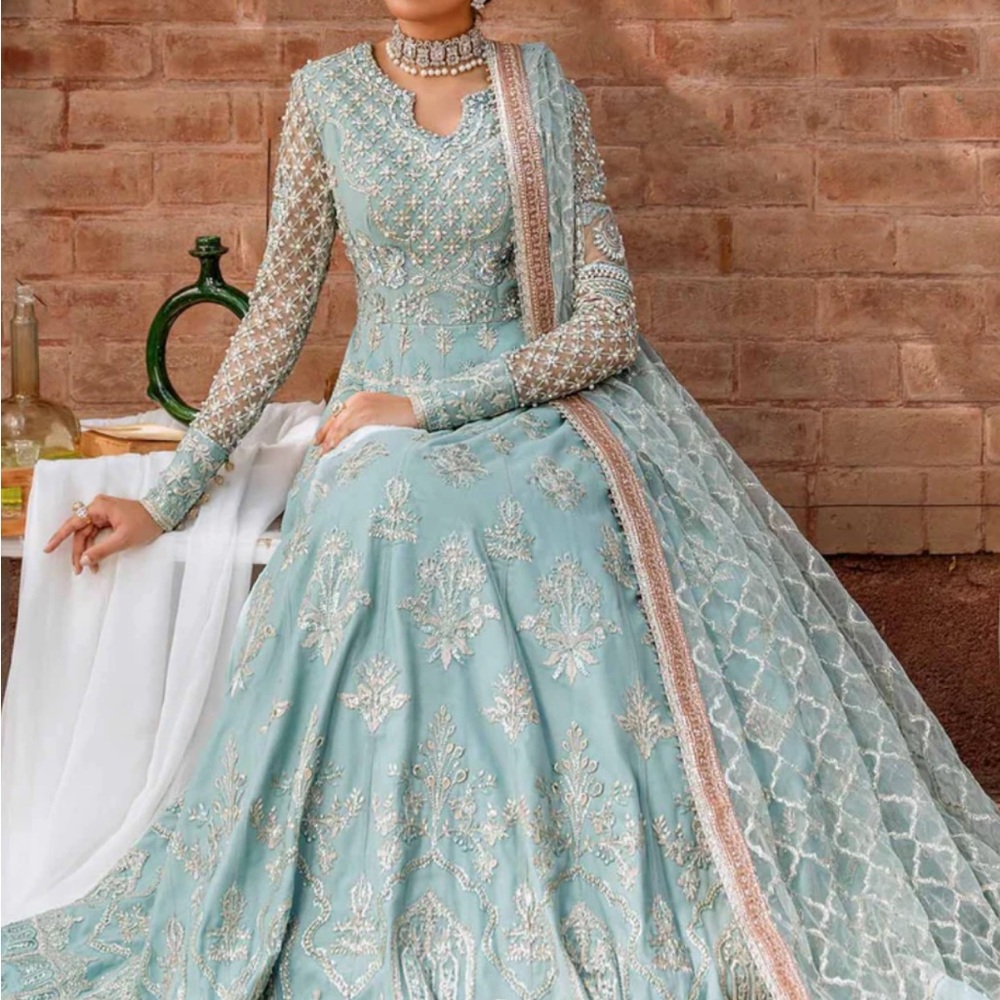 Light Blue and Pink Maxi Pakistani Formal wear
